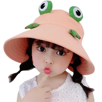новата модерна детска панама с анимационни жаба, детски шапки и шапки, лятна панама, плажни пътни детски слънчеви шапки за момичета и момчета
