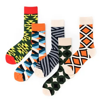 Нови модни и персонални памучни чорапи Geometry Patten Cool Art Чорапи Забавни чорапи за мъже и жени