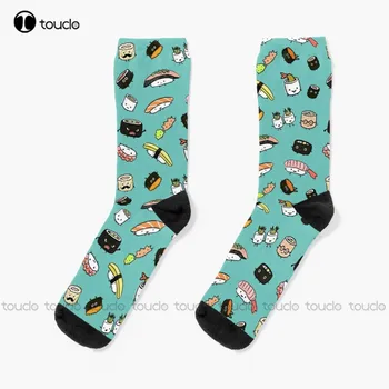 Нови чорапи с шарени сладки герои суши, мъжки черни Чорапи, Персонални Чорапи за възрастни Унисекс по поръчка, Популярните празнични подаръци