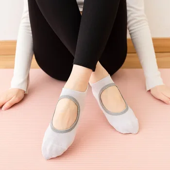 Обикновена памучни Чорапи дишащи за йога, силиконови нескользящие чорапи за пилатес с отворена на гърба, Чорапи за занимания във фитнес залата, танцови чорапи за фитнес, спортни чорапи