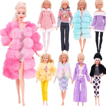Облекло за кукли Барби, плюшевое палта, секси рокля, кратък кожа кожена жилетка за кукли Барби 11,5 инча, аксесоари за Барби кукли, ежедневни облекла, подаръци
