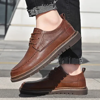 Обувки в британския стил в стил ретро, дишащи мъжки oxfords, модел обувки с високо качество, мъжки обувки на плоска подметка, с модерна кожена ежедневни обувки бизнес