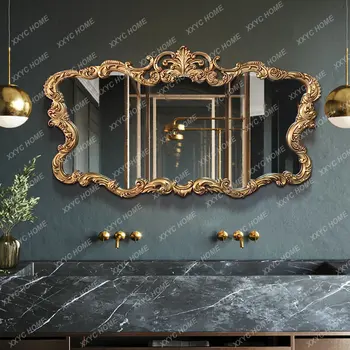 Огледало необичайна форма със златен кант, Голямо Огледало за баня, антични козметична вик Espelho Para Banheiro