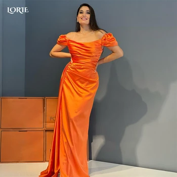 Оранжеви вечерни рокли LORIE с гънки върху раменете, блестящо атласное рокля за абитуриентски бал в стил Русалка с отворен гръб, Саудитска Арабия 2022, Вечерни рокли на знаменитости