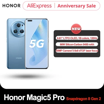 Оригинален смартфон Honor Magic5 Pro 5G Snapdragon 8 Gen 2 66 W 5450 ма MagicOS 7,1 Android 13 6,81 