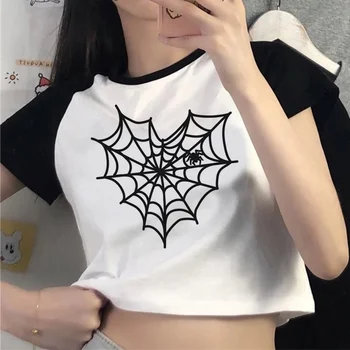 Паяжини ретро cyber y2k готически съкратен топ за момичета корейската мода fairycore cyber y2k готически дрехи тениска
