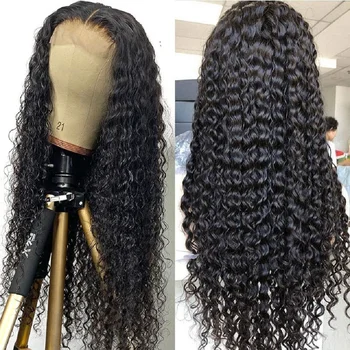 Перука от човешка коса на дантели с прозрачна водна вълна B4U Hair, бразилски перука с дълбока вълна на дантели, къдрава перуки, изработени от човешка коса за черни жени