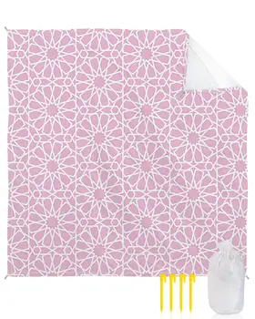 Плажна одеяло с геометрични абстрактни цветен модел, съвременно пескостойкое водонепроницаемое складное плажна одеяло на плажа с приятели, розово цвете