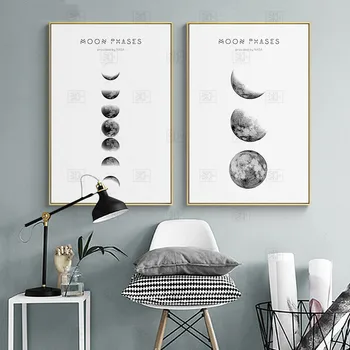 Плакати и отпечатъци върху платно с фазата на Луната, минималистичное стенно изкуство, Абстрактна живопис, Картини в скандинавски стил, модерен Начало Декор