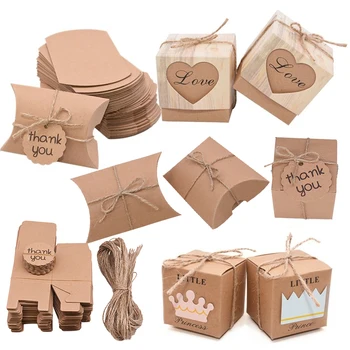 Подарък кутия от крафт-хартия 10шт Малки кутии за бисквити и бонбони за рожден Ден, сватба парти, декорация, опаковки, Аксесоари за детската душа
