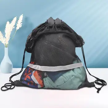 Полезна чанта за съхранение на топки със светлоотразителен каишка, устойчива множество футболна мрежа чанта за спортни принадлежности