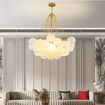 Полилеи със златни мехурчета, скандинавски начало декор, окачена лампа със стъклена топка, трапезария, хол, спалня, висящи лампи