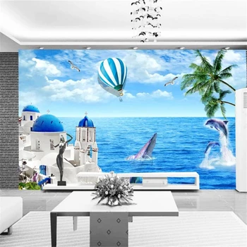 Потребителски тапети 3d картина с маслени бои делфините кокосова палма Малдивите любов море ТЕЛЕВИЗИЯ фонова стена красив морски пейзаж 3D тапети