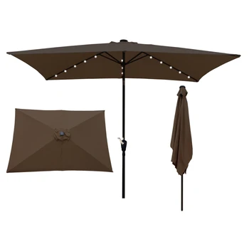 правоъгълен чадър за двор 10x6,5 т с слънчева led подсветка за седене на палубата, сенки за басейна в задния двор, външната палуба, на басейна