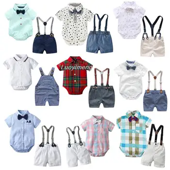 Празничен комплект за новородени момчета, дрехи за рожден ден, костюми за момчета, гащеризон за 3, 6, 9, 12, 18, 24 месеца, памук гащеризон за деца, сватбени тоалети