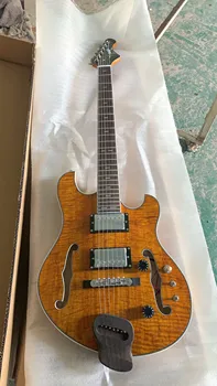 Продажба на едро, изработени по поръчка в завода с висококачествена 6-струнен полуполая електрическа китара, лешояд от палисандрово дърво жълт цвят 200407