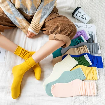 Пролет-лято тънки кадифе свободни чорапи Прости дамски чорапи Сладки Чорапи обикновена дишащи дълги чорапи Harajuku High Socks
