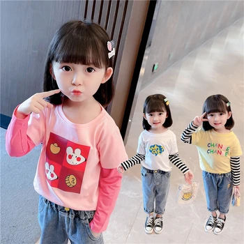 Пролетно детска тениска за момчета и момичета с рисунки на животни Kawaii, ежедневни облекла за малки деца, блузи с дълги ръкави, дрехи