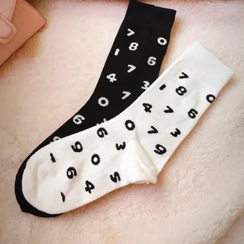Прости дамски Чорапи с принтом цифри, Пролетни Нови Ежедневни Памучни Чорапи, Модни Обикновена Дишащи Дамски Чорапи със средна дължина