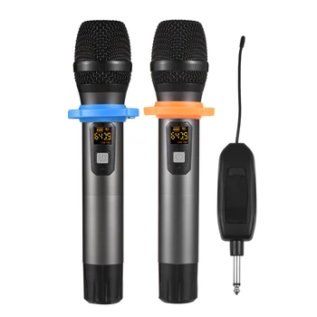 Професионален безжичен UHF микрофон система с две преносими безжични микрофони и перезаряжаемым приемник за директно излъчване на видео