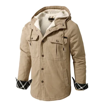 Размерът на САЩ, мъжки голям плюшен удебелена однотонная риза с качулка, кашмир яке от агнешко месо, зимни памучен яке, мотоциклетът яке