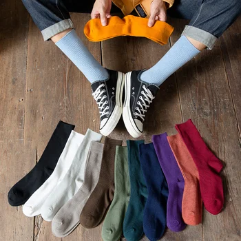 Разтеглив, ежедневни чорапи със средна дължина, модни дишащи дълги спортни чорапи приливи и отливи, обикновен бизнес мъжки чорапи памук тънки напречно сечение