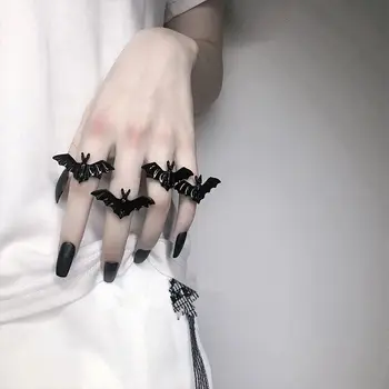 Регулируем пръстен във формата на прилеп за мъже и жени, тъмно винтажное открывающееся черен пръстен с фигура на прилеп, вечерни бижута, Аксесоари, подаръци