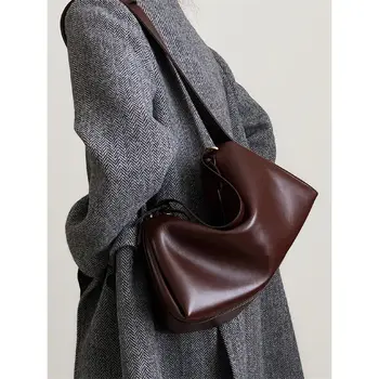 Реколта дамски чанти през рамо от изкуствена кожа, чанти голям капацитет за жени, однотонная дамска чанта-месинджър за пътуване до работа с цип