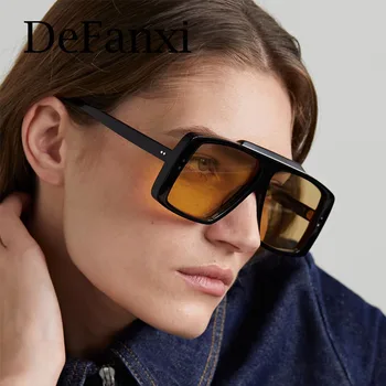Реколта квадратни дамски слънчеви очила с нитове Черен Жълт Извънгабаритни Дамски слънчеви очила Луксозен дизайнерски модни маска Нюанси точки