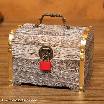 Ретро кутия за съхранение с ключалка за ключове, Органайзер, Касичка за пари, Голям Калъф за търсене на съкровище, Подаръци дървени орнаменти, Изискани
