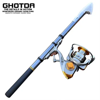 Риболовен комплект GHOTDA, Пълен комплект с телескопична въдица и спиннинговой намотка за морски/риболов на сладководна, комбинираната риболовни стоки