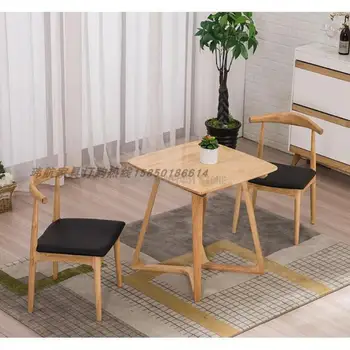 Роговое стол с облегалка от масивна дървесина, Съвременно Просто домашно кафе-сладкарница, Магазин млечен чай, маса за Хранене и стол в скандинавски стил