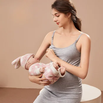 Рокля за хранене на бременни жени с подложка за гърдите, ежедневни дишаща домашни дрехи за бременни, рокли за хранене