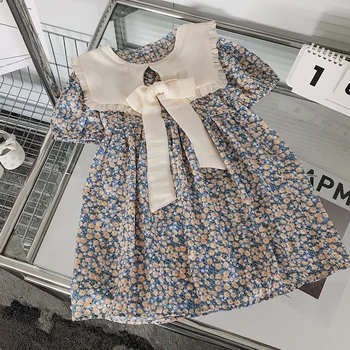 Рокля с цветя модел за малки момичета 2023, Лятна Нова детски дрехи, детска рокля с кукла деколте в Корейски стил, Сладка рокля на принцеса с пеперуда