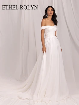 Сватбени рокли Трапецовидна форма ETHEL ROLYN За Жени 2023 С Деколте Лодка, Отворен Гръб, Кръст, С Влак, Сватбената рокля Vestidos De Новия