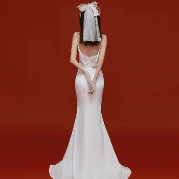 Секси снимка с риба опашка на подтяжках, сватбена рокля, Картина за пътуване, Сватбената рокля на Булката, Фотография за пътуване, бяло атласное вечерна рокля