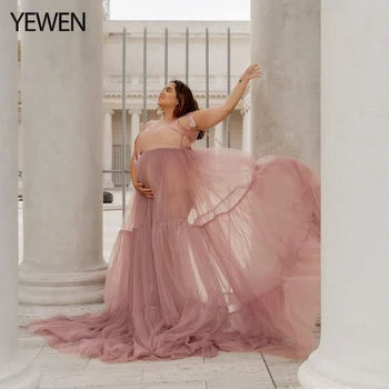 Секси тюлевые прозрачни рокли за бала YEWEN, рокля за фотография трапецовидна форма с открити рамене, Празнична вечерна рокля 2021