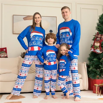 Семеен Коледен комплект Еднакви пижам с принтом Дядо Коледа, Коледна Пижама За възрастни и Деца, Семейна облекло за Сън, Еднакви Комплекти за Семейството
