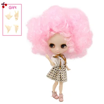Серия кукли ICY DBS Middie Blyth № QE126 + 107 Розови къдрава коса в стил афро Матирано лице 1/8 BJD