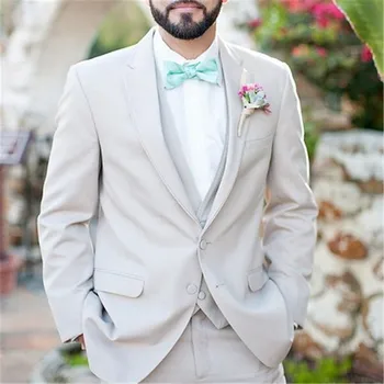 Сиво Сако, Панталони, Сватбени мъжки костюми за младоженеца-3 бр. (яке + Панталон + Елек + вратовръзка), Костюм Homme, Официално облекло за парти на Булката, Дрехи
