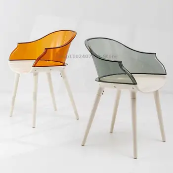 Скандинавски акрилен прозрачен стол за хранене с дизайнерски творческа облегалка, призрачен стол, магазин за чай с мляко, кристална стол