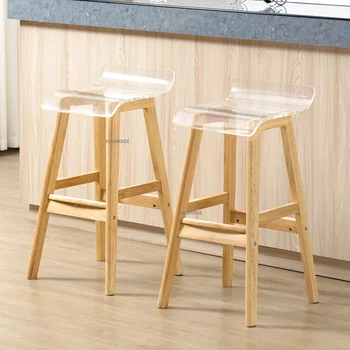 Скандинавските кухненски столове, бар столове, творчески акрилни бар столове от масивно дърво, прозрачна стойка, табуретка Alto Furniture WZ
