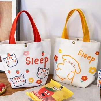 Скъпа Мультяшная котка Куче, Пресни Множество дамски холщовая чанта-тоут за съхранение, мини чанта в корейски стил, малка пазарска чанта за момичета, капацитетът на
