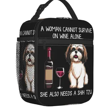 Скъпа чанта за обяд с малко куче Shih дзъ, и вино, преносим термоохладитель за домашни любимци puppy, Обяд-бокс за хранене, работа, Училище, Пътуване