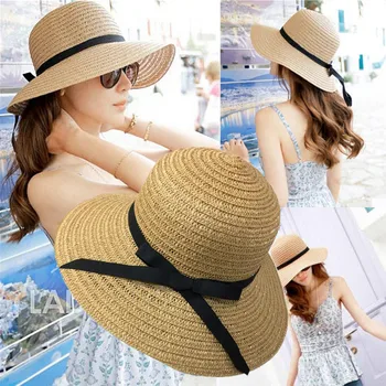 Сламена шапка, дамски лятна плажна шапка, солнцезащитная шапка за пътуване, Плажна шапка за почивка на море, солнцезащитная шапка с широка периферия, универсална шапка за пътуване