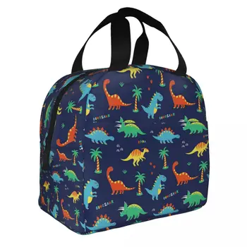 Случайна чанта за обяд с анимационни любимци и динозавром, преносим термохолодильник Bento Box, за жени, детска чанта за училище, на пикник, чанта за обяд