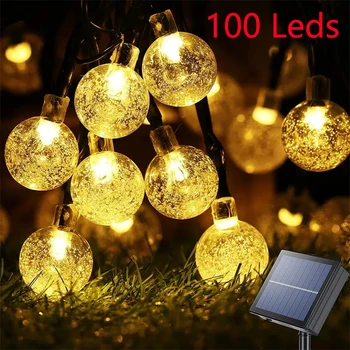 Слънчеви Струнни Светлини Външни 100Led Кристални Глобуси с 8 Режима Водоустойчив Вътрешен Двор на Слънчевата Енергия за Вечерта Декор Градина