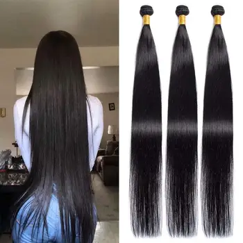 Снопове бразилски коса с естествен цвят, 30 32 34 36 38 40 инча, преки, Реми коси, наръчи от Естествена коса