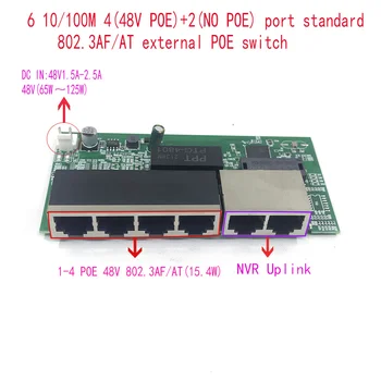 Стандартен протокол 802.3 AF/AT 48V POE OUT/48V poe комутатор със скорост POE 100 Mbps; със скоростта на възходящия канал 100 Mbps; мрежов видеорекордер с храненето poe