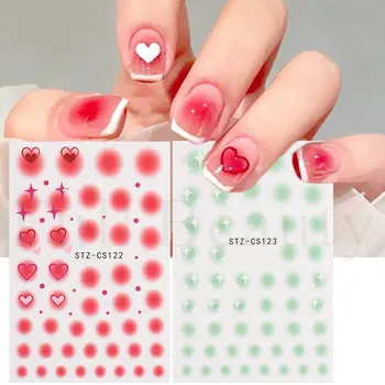 Стикер за нокти Blush Love Heart 3D Розово-Зелен Градиентный Цъфтят маникюр 